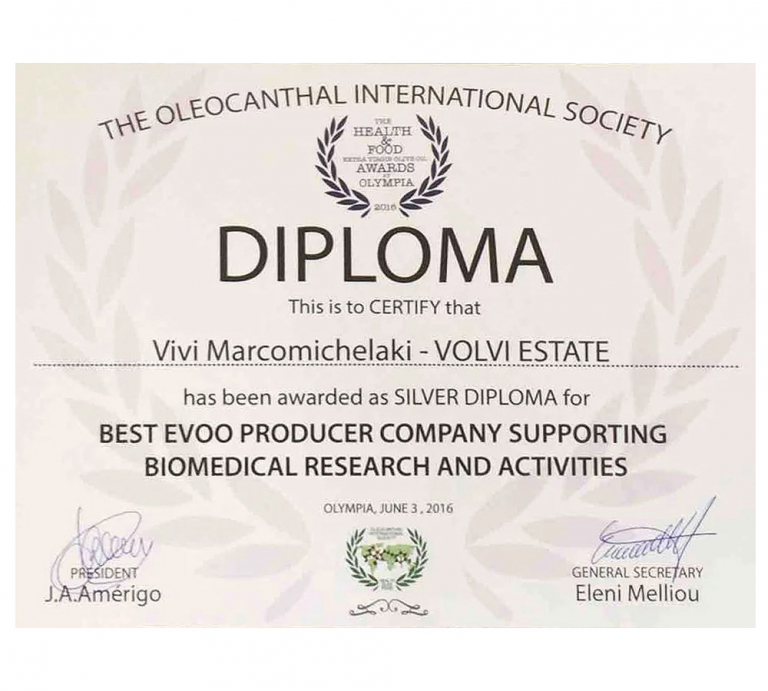 Oleocanthal International Society Diploma 2016